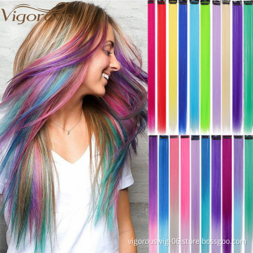 Vigorous Colored Highlight Synthetic Hair Extensions Clip In One Piece Color Strips 20" Long Straight Hairpiece For Sports Fans